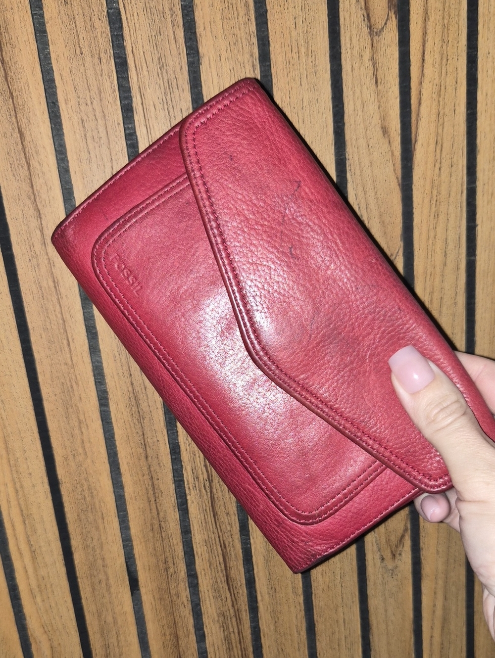 Vintage Red Leather Fossil trifold wallet